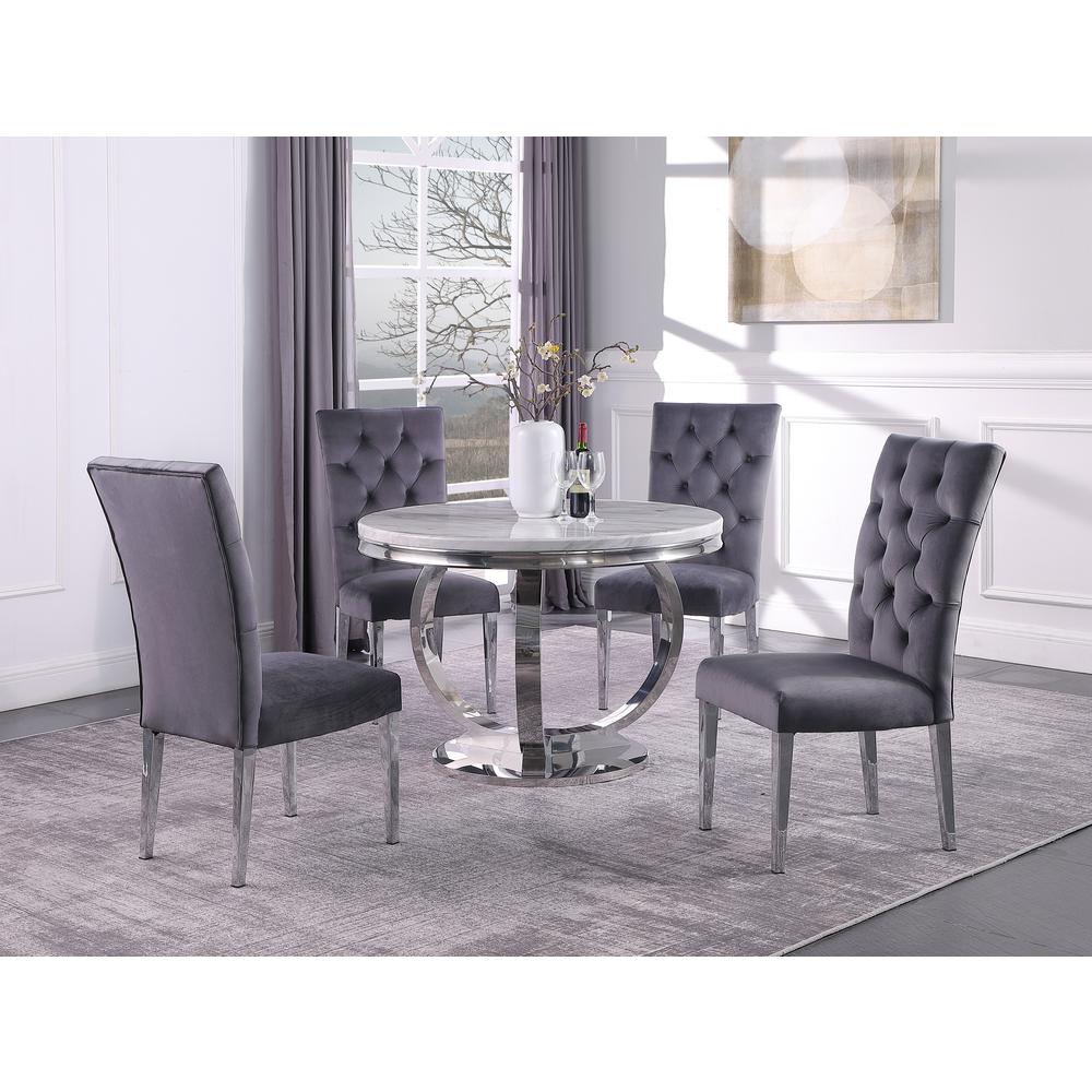 Layla 5-piece Modern Faux Marble Round Dining Set in Gray. Picture 1
