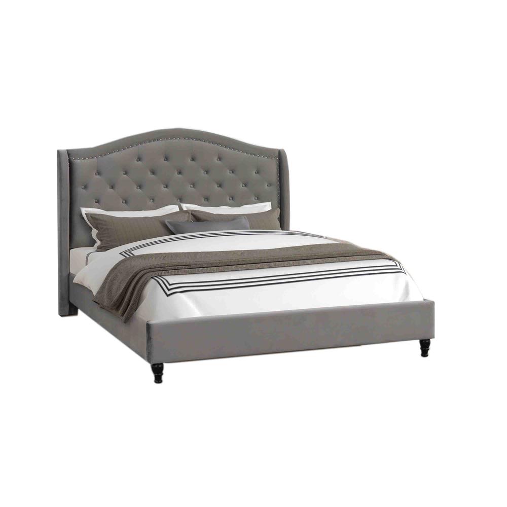 Best Master Furniture Myrick Tufted Velvet Platform Queen Bed in Gray. Picture 1