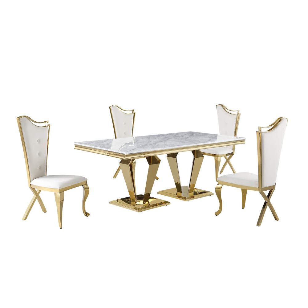 Ivane Cream with Gold 5-Piece Rectangle Dining Set. Picture 1