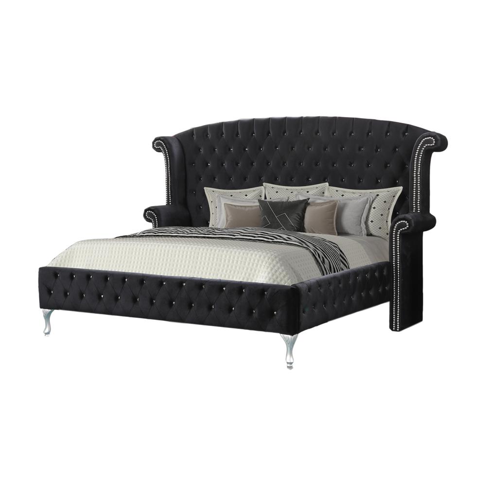 Best Master Furniture Emma Velvet Queen Bed with Crystal-like Studs in Black. Picture 1