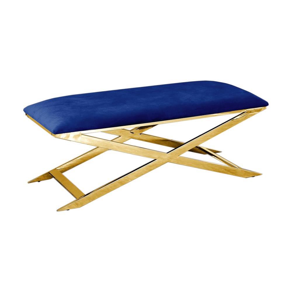 Best Master Furniture 47" Modern Velvet with Gold Plated Accent Bench in Blue. Picture 1