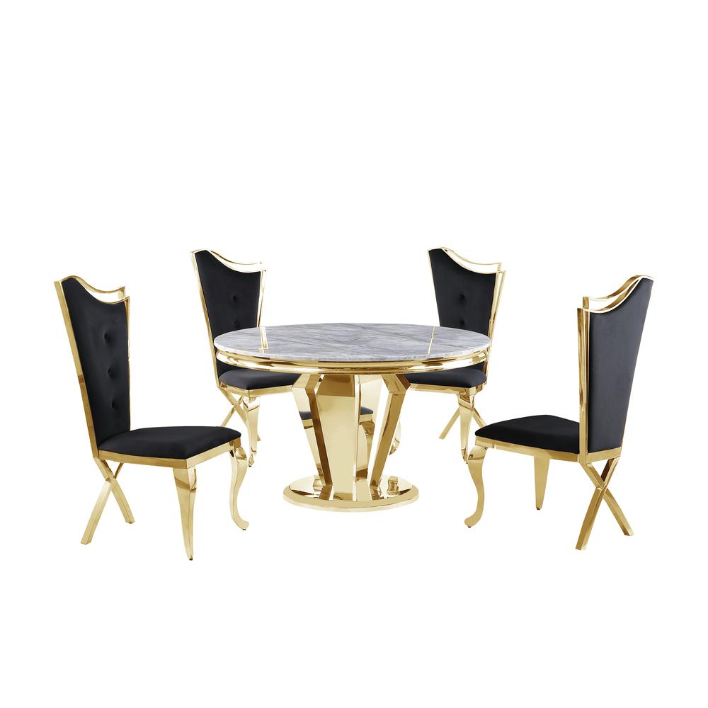 Ivane Black with Gold 5-Piece Round Dining Set. Picture 1