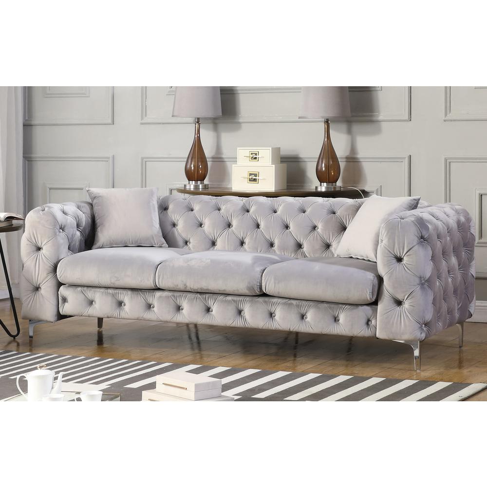Best Master Furniture Nigel 2 Piece Transitional Velvet Sofa Set in Gray. Picture 3