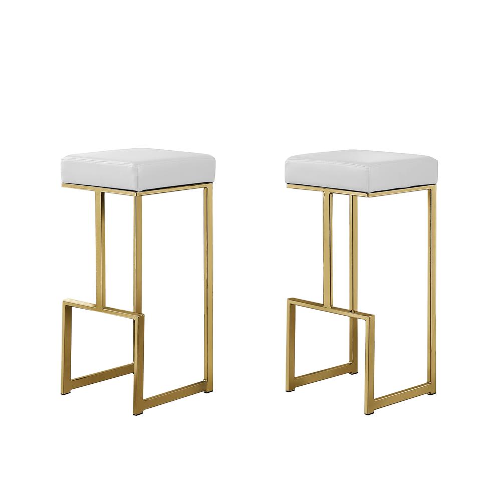 Dorrington Faux Leather Backless Bar Stool in White/Gold (Set of 2). The main picture.