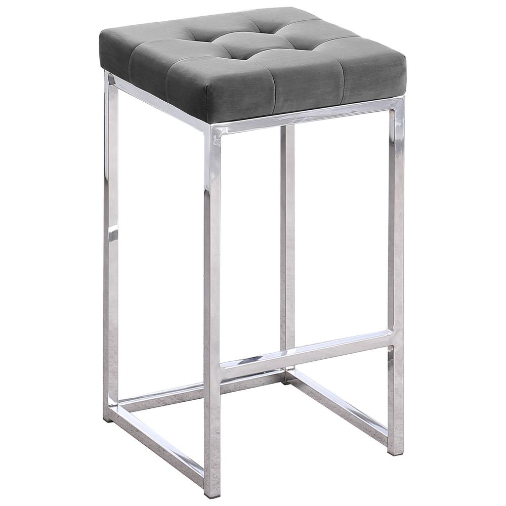 Jersey Gray Velvet Counter Height Stool in Silver (Set of 2). Picture 1