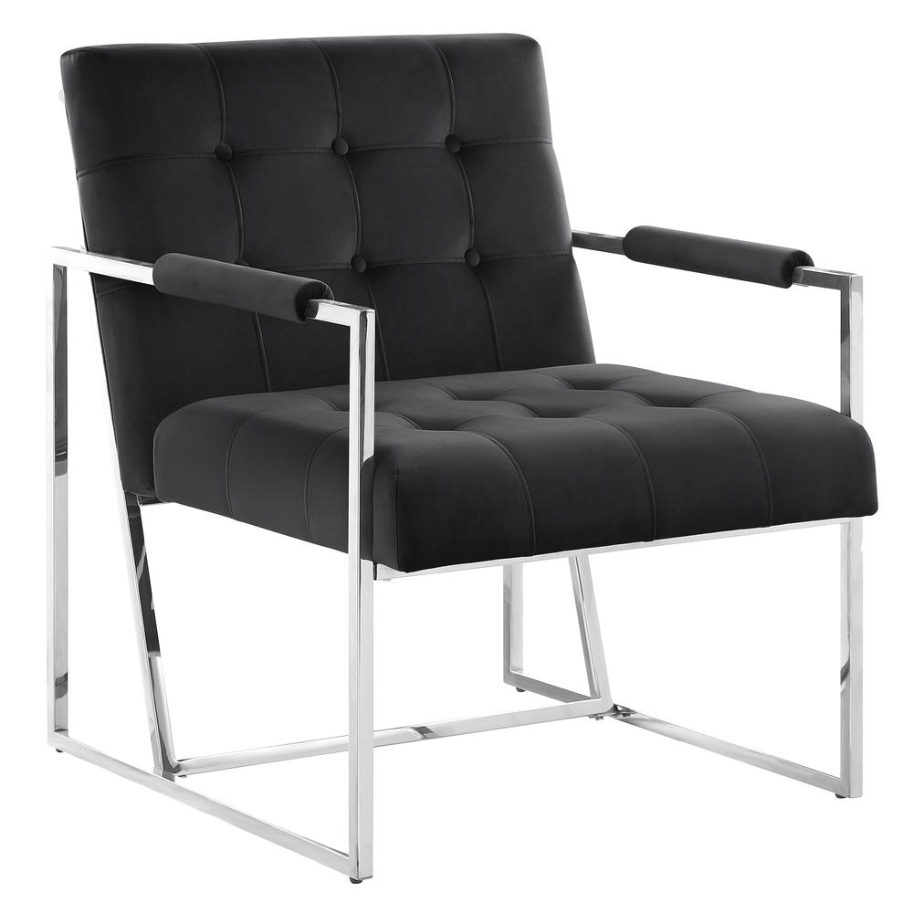 Luxor Black Velvet Modern Accent Chair in Silver. Picture 1