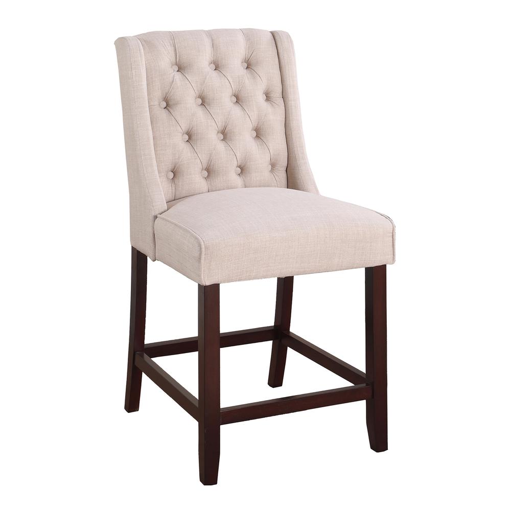 Newport Upholstered Bar Chairs With Tufted Back, Set of 2, Beige. Picture 2