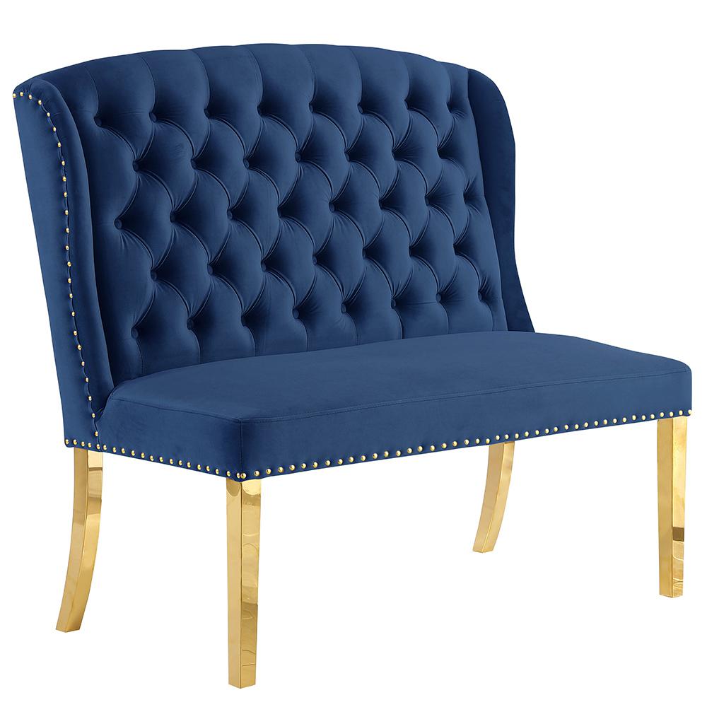 Rohit Blue Dining Bench with Gold Legs. Picture 1