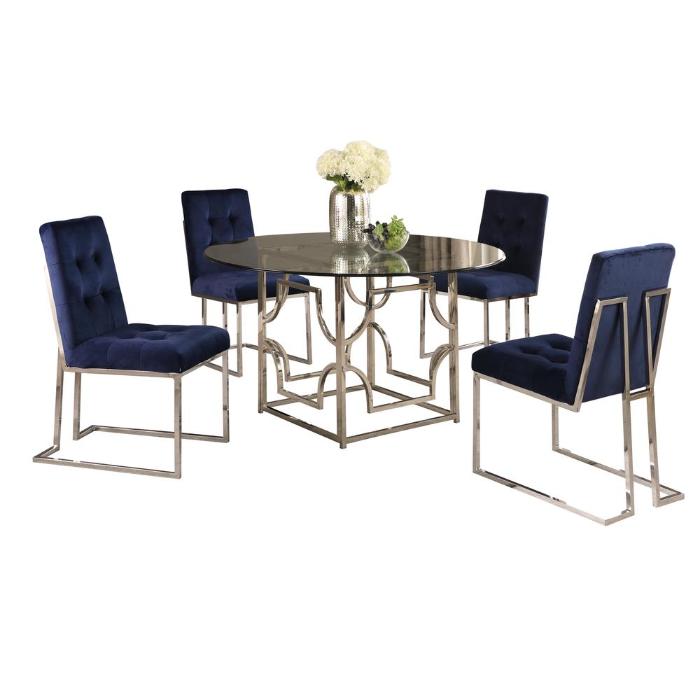 Kina 5-pieces Blue/Stainless Steel 60" Dining Set. Picture 1