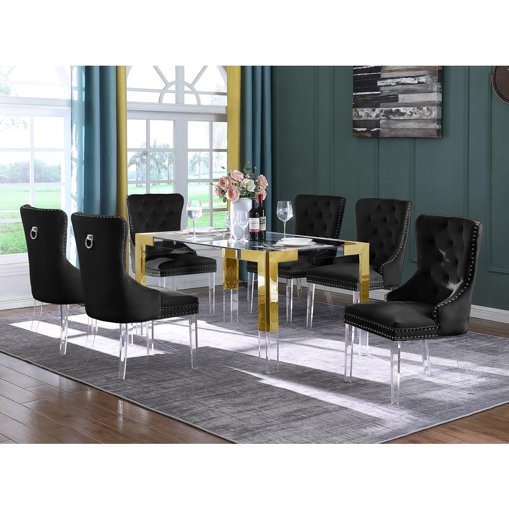Leah Black Tufted Velvet with Acrylic Leg Dining Chairs (Set of 2). Picture 3