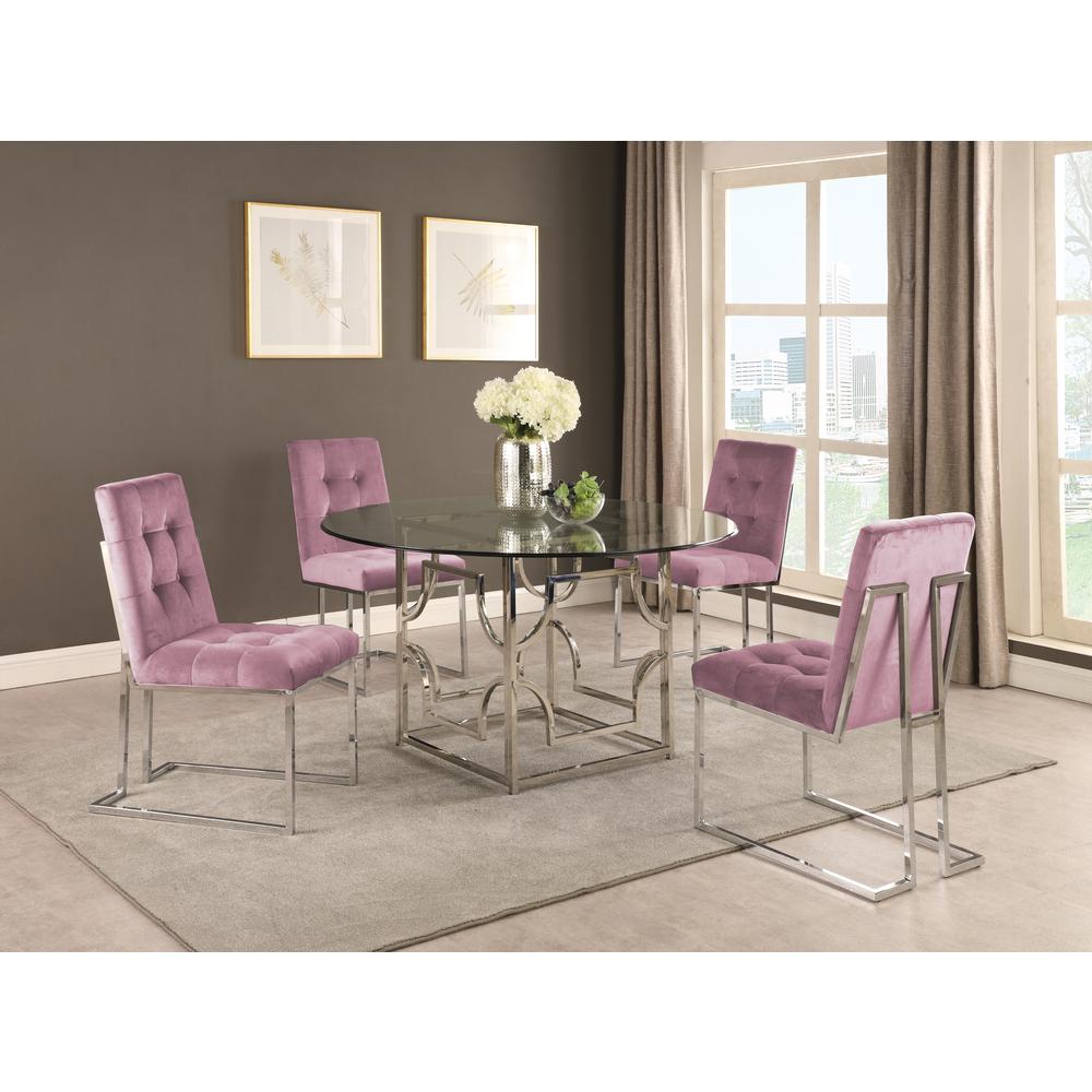 Modern Velvet Fabric Dining Chair in Pink/Silver (Set of 2). Picture 2