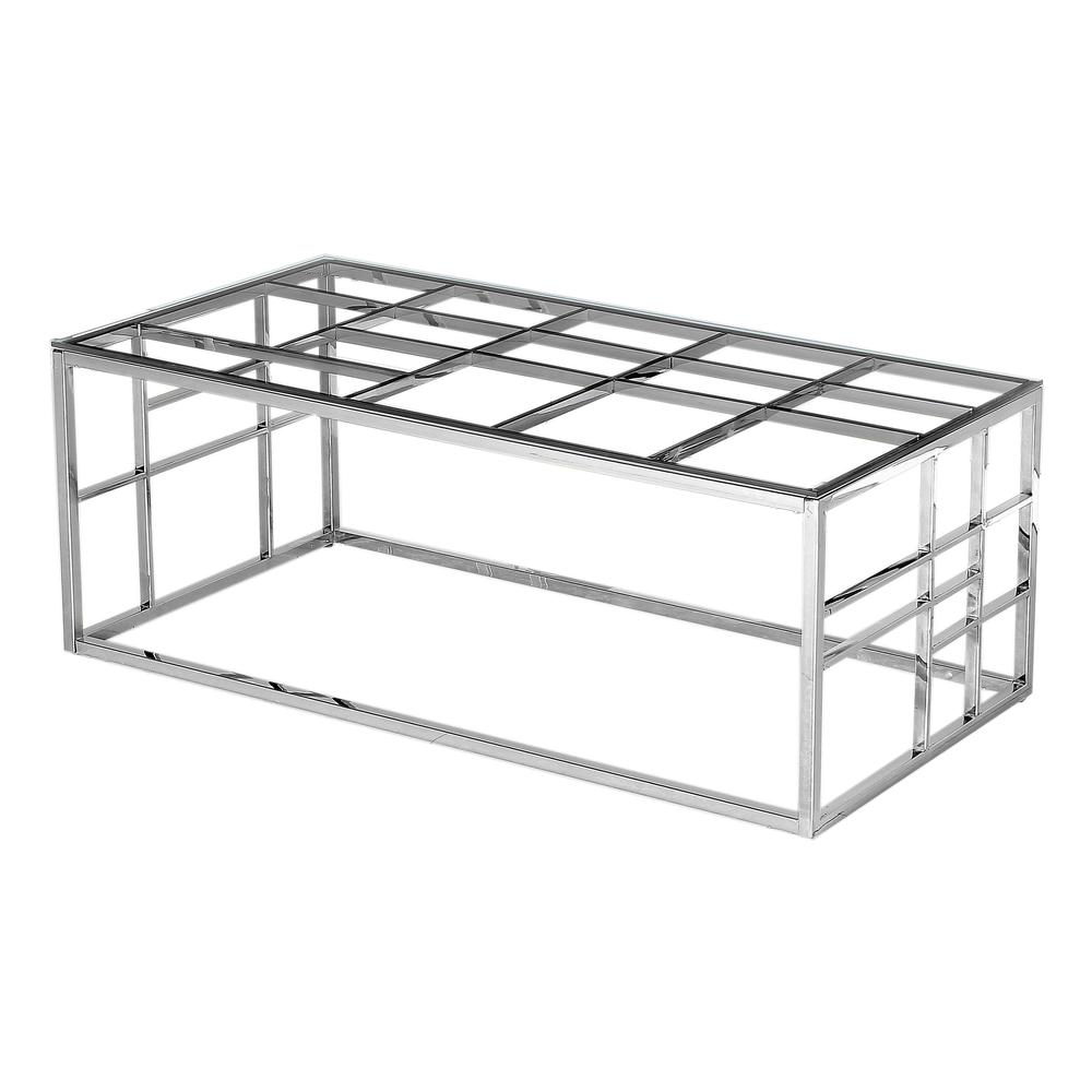 Best Master Furniture 48" Rectangular Modern Clear Glass Coffee Table in Silver. Picture 1