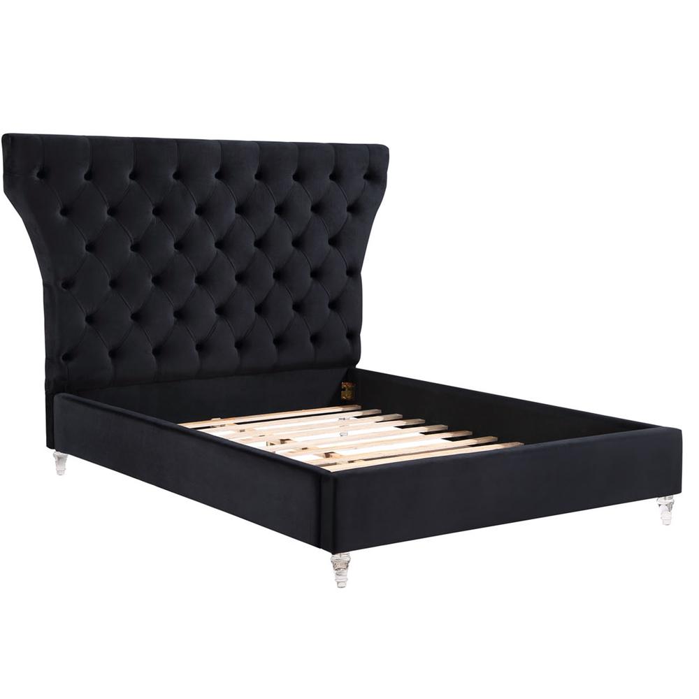 Bellagio Black Tufted Velvet Queen Platform Bed with Acrylic Legs. Picture 2