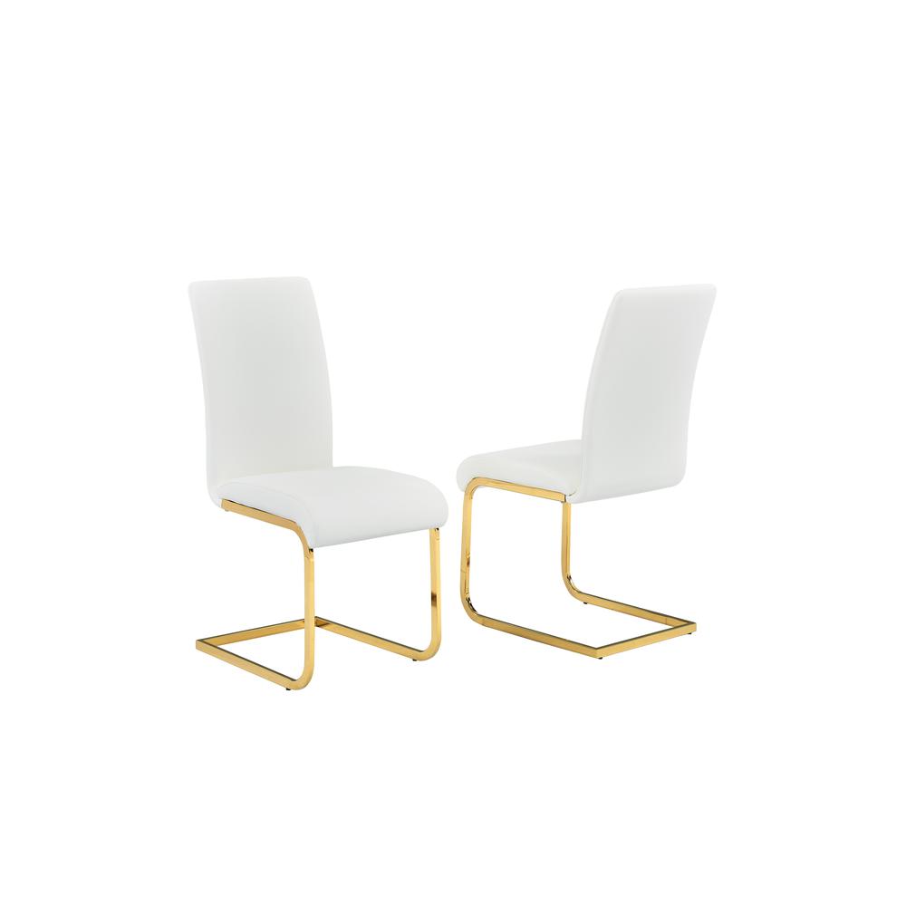 Alison Faux Leather Chrome Dining Side Chair in White/Gold (Set of 2). The main picture.