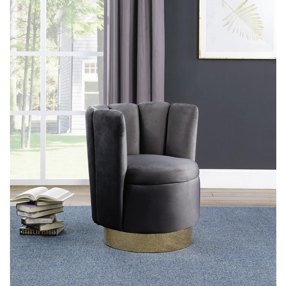 Ellis Velvet Upholstered Swivel Accent Chair in Gray. Picture 2