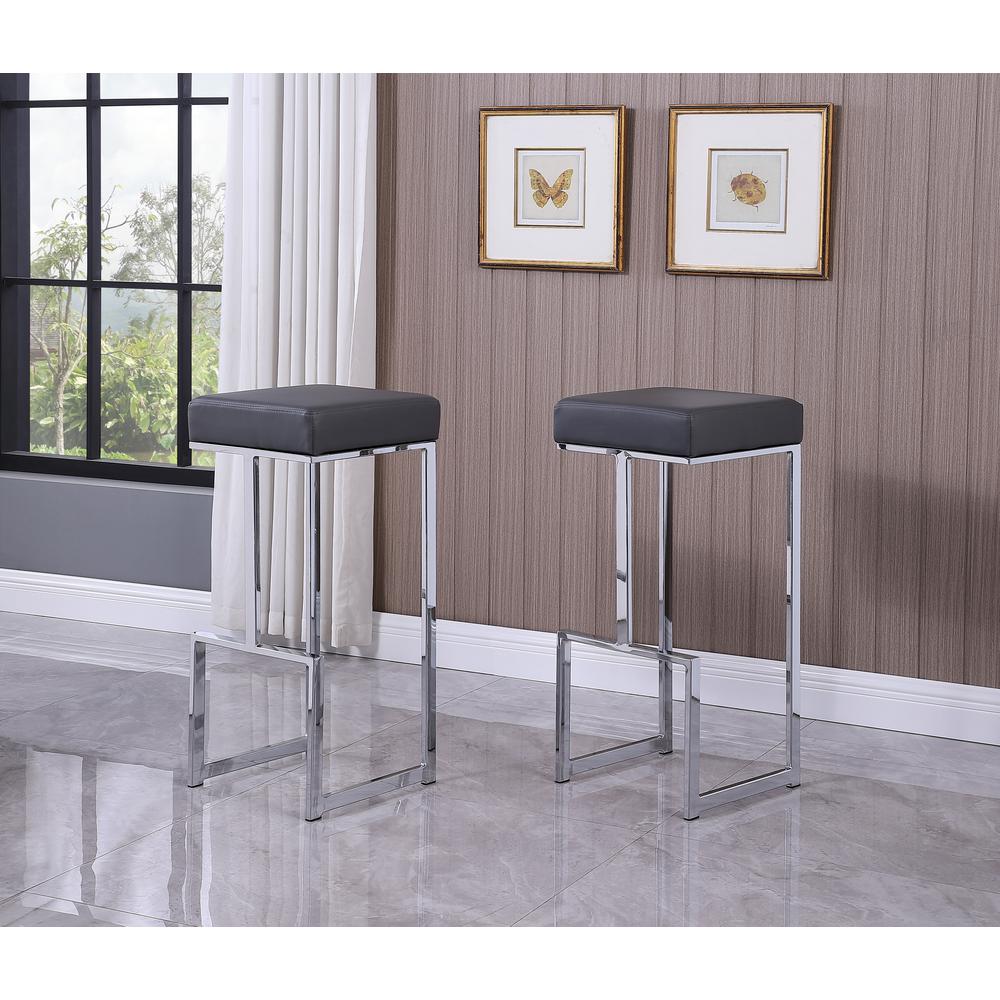 Dorrington Modern Faux Leather Backless Bar Stool in Gray/Silver (Set of 2). Picture 2