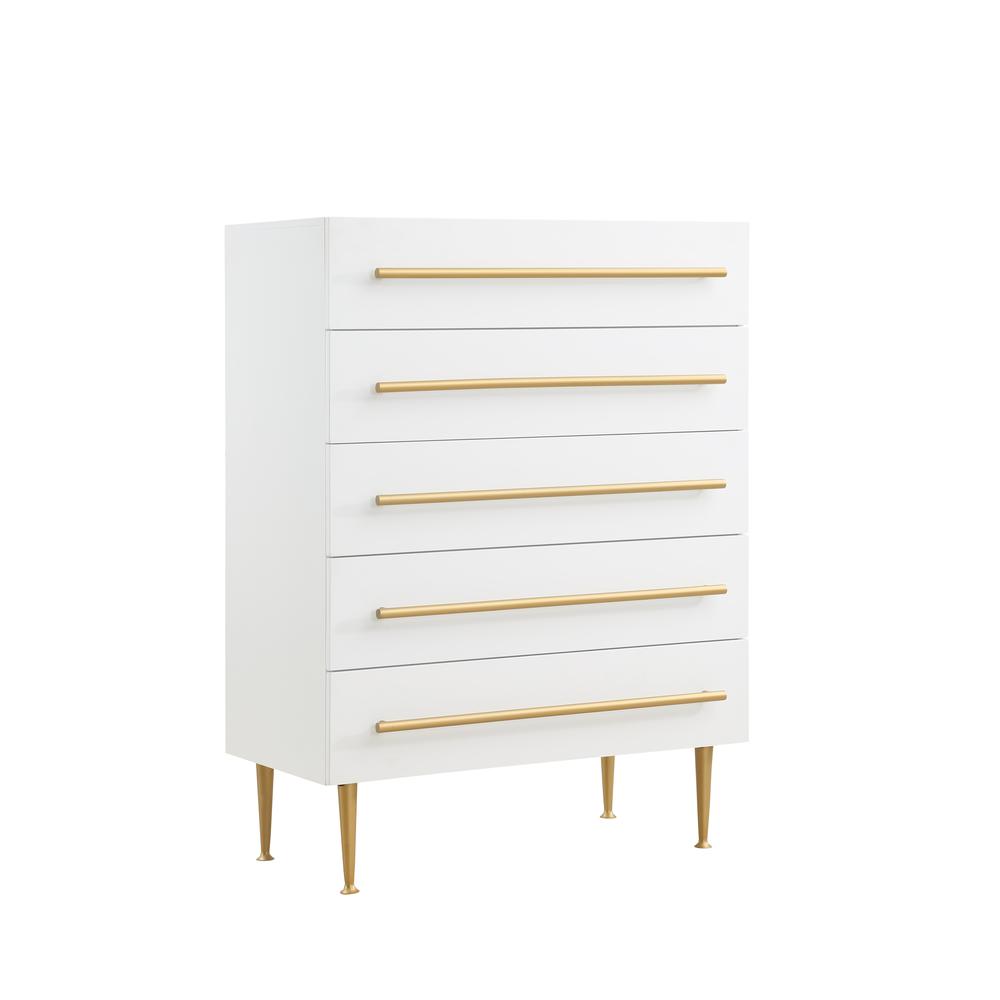 Bellanova White 5-Drawer Chest with Gold Accents. Picture 1