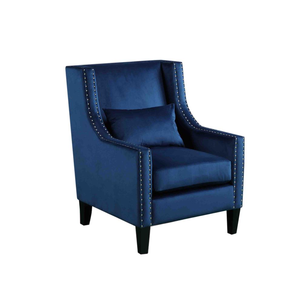 Glenn Velvet with Nailhead Trim Arm Chair, Blue. Picture 1
