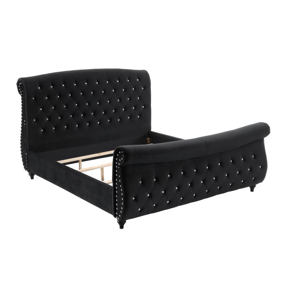 Best Master Furniture Jennifer Tufted Fabric Queen Platform Bed in Black. Picture 1