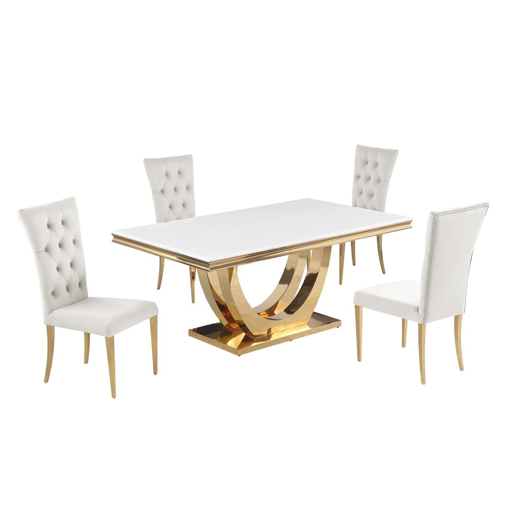 Danis Beige with Gold 5-Piece Rectangle Dining Set. Picture 1