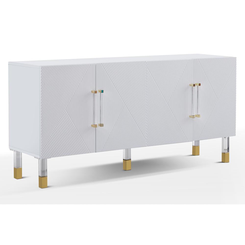 Quentin White Cabinet with Gold Acrylic Accents. Picture 1