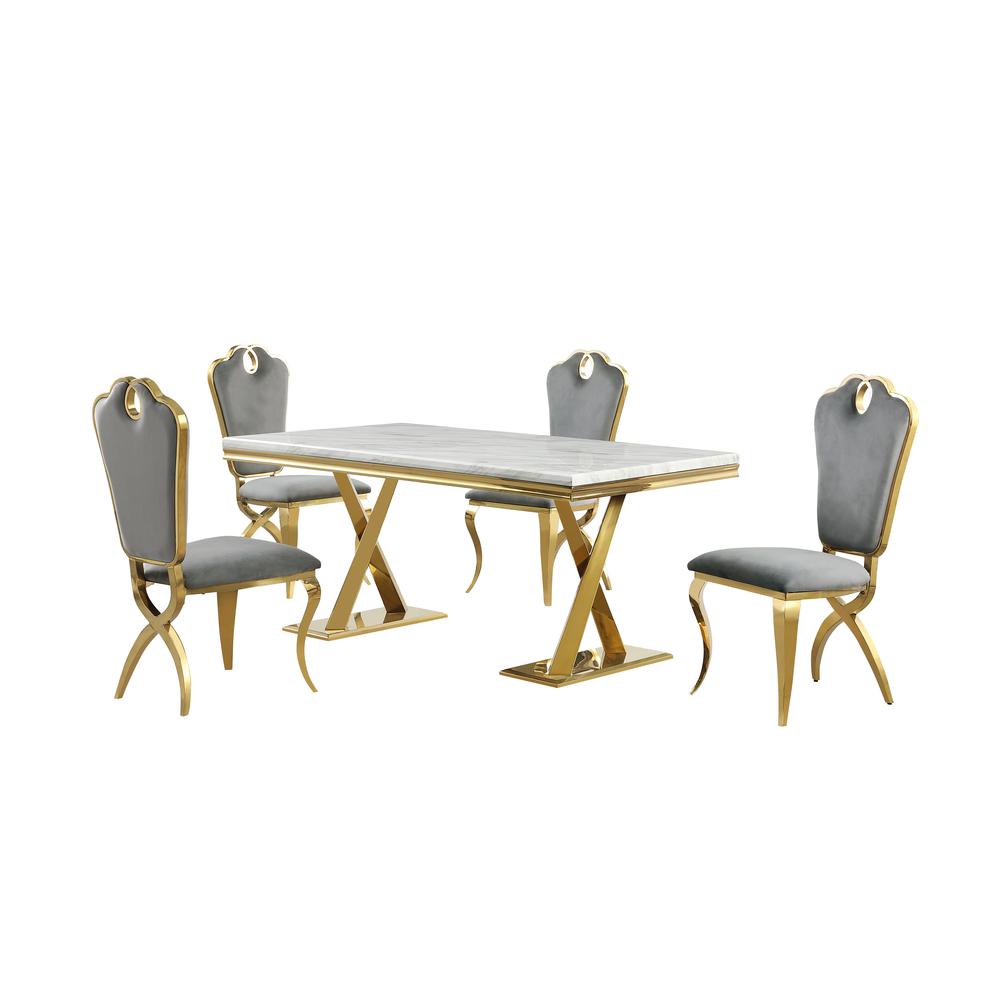 Gernot Grey with Gold 5-Piece Rectangle Dining Set. Picture 1