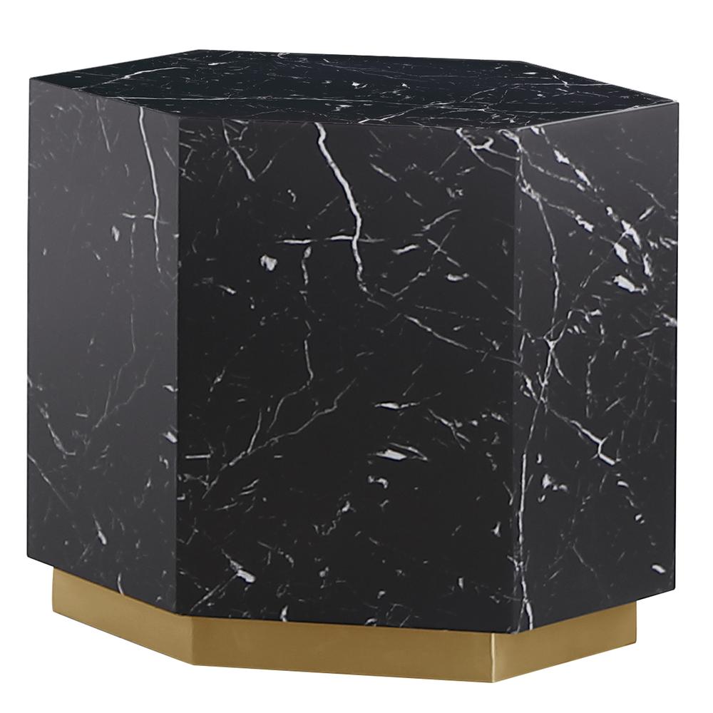 Zhuri Hexagon Faux Marble Black End Table in Gold. Picture 1