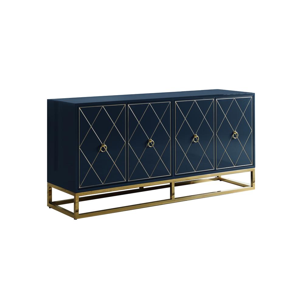 Best Master Furniture Senior 64" Transitional Wood Sideboard in Navy/Gold Plated. Picture 1