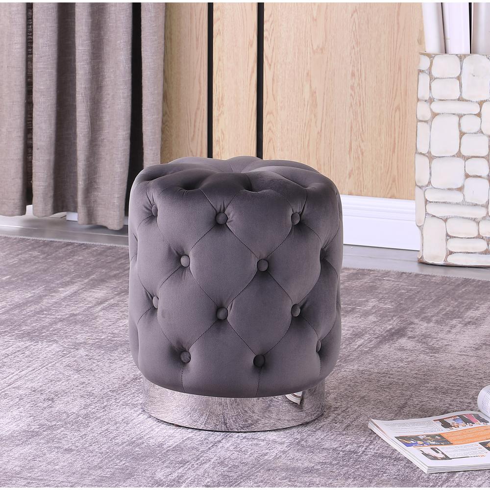 Jacobson Tufted Velvet Gray Accent Ottoman. Picture 1