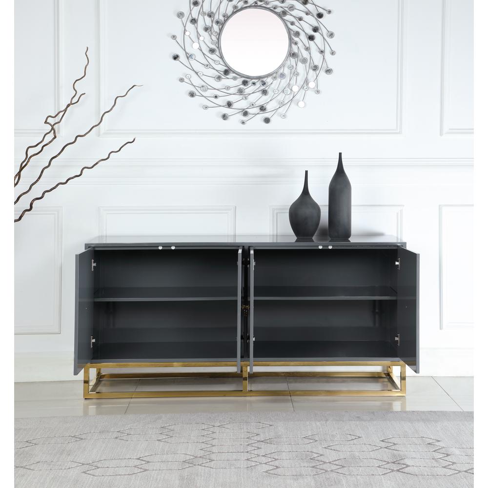 Best Master Furniture Senior 64" Transitional Wood Sideboard in Gray/Gold Plated. Picture 3