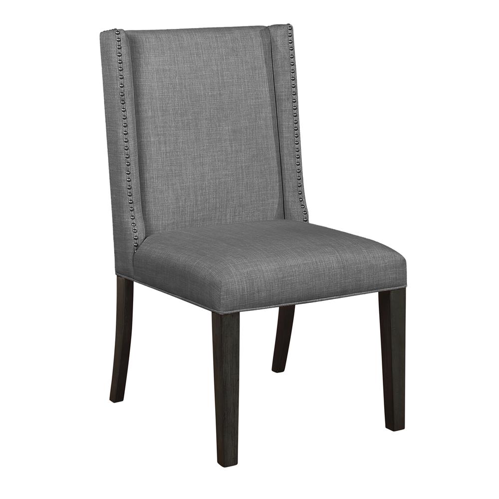 Mia Linen Upholstered Wood Parsons Chairs in Gray with Nailhead Trim (Set of 2). Picture 1