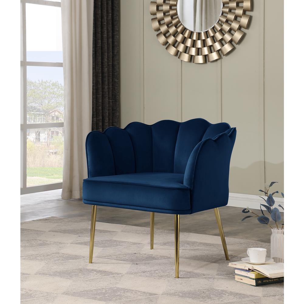 Jackie Navy Velvet Accent Chair with Gold Legs. Picture 4