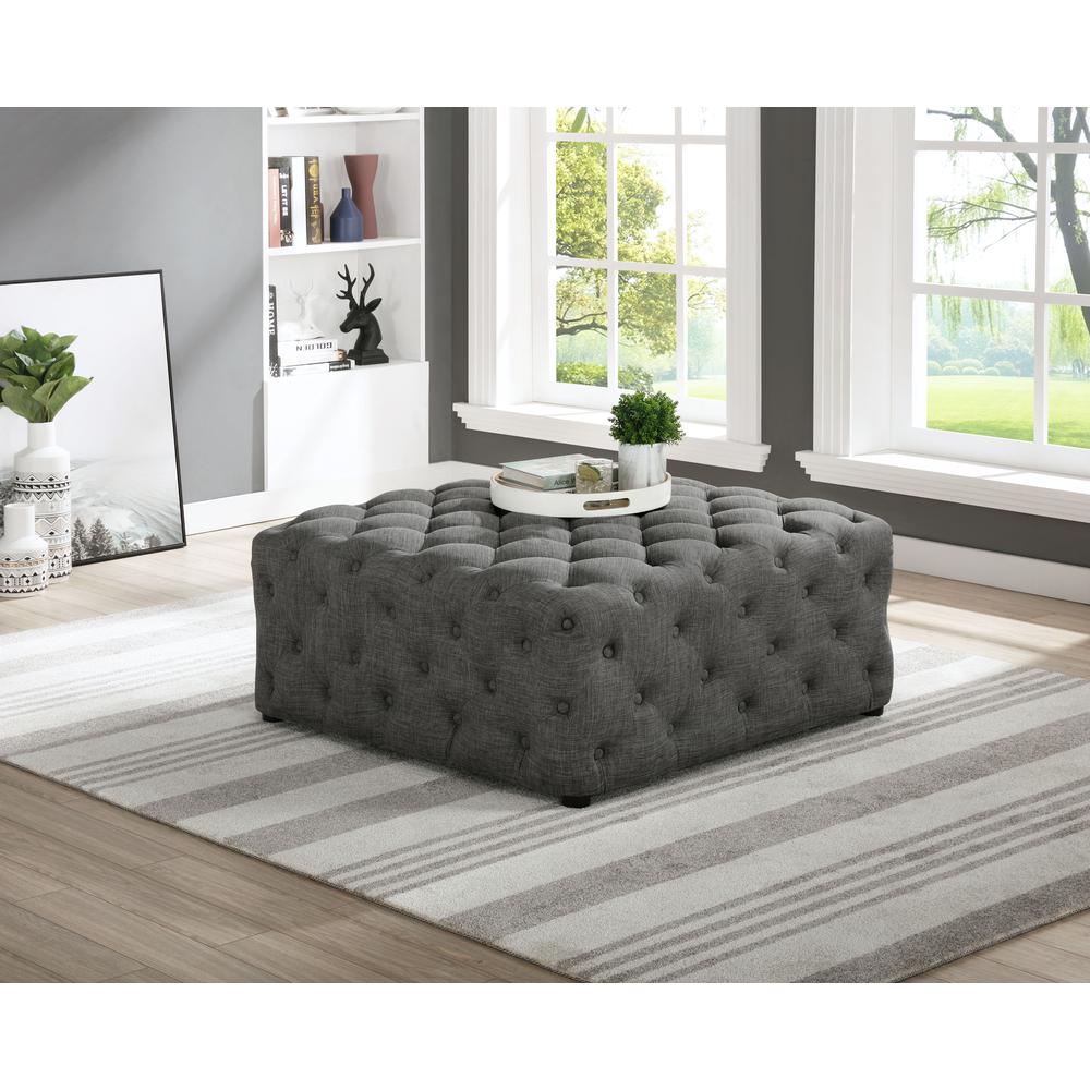 Best Master Furniture Kelly Square Transitional Linen Fabric Ottoman in Gray. Picture 2