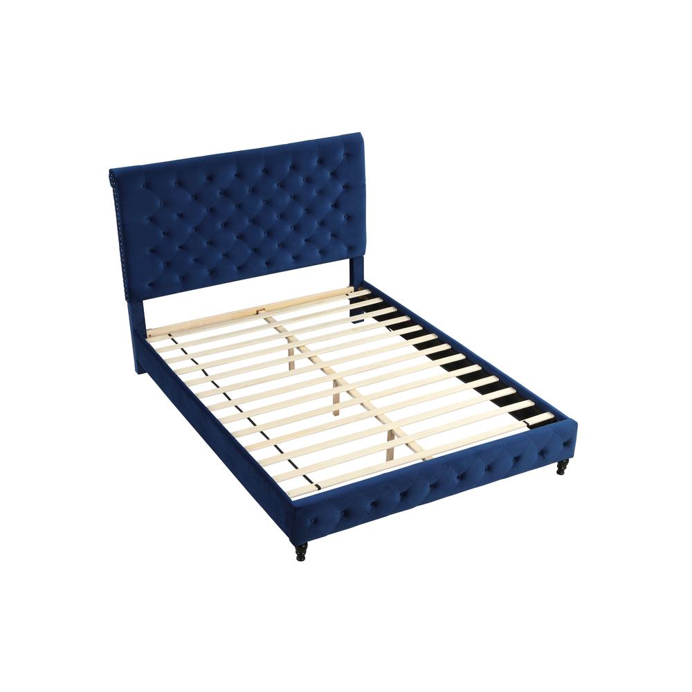 Best Master Furniture Ashley Tufted Velvet Fabric Full Platform Bed in Blue. Picture 1