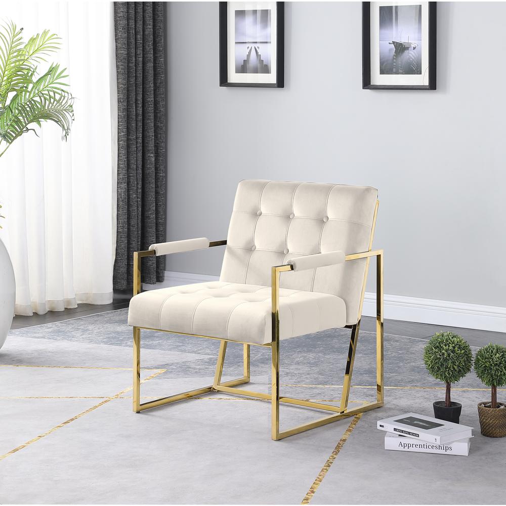 Luxor Beige Velvet Modern Accent Chair in Gold. Picture 3