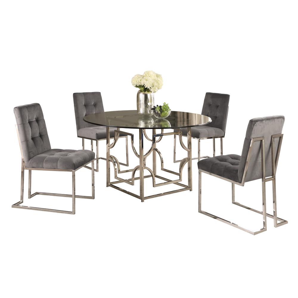 Kina 5-pieces Gray/Stainless Steel 60" Dining Set. The main picture.