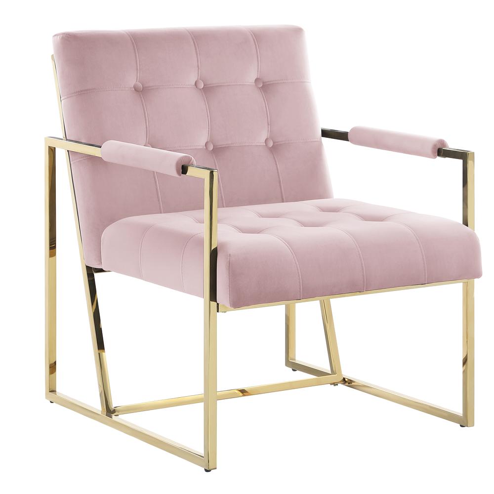 Luxor Pink Velvet Modern Accent Chair in Gold. Picture 1