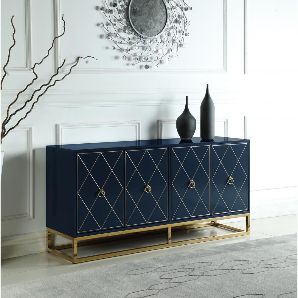 Best Master Furniture Senior 64" Transitional Wood Sideboard in Navy/Gold Plated. Picture 3