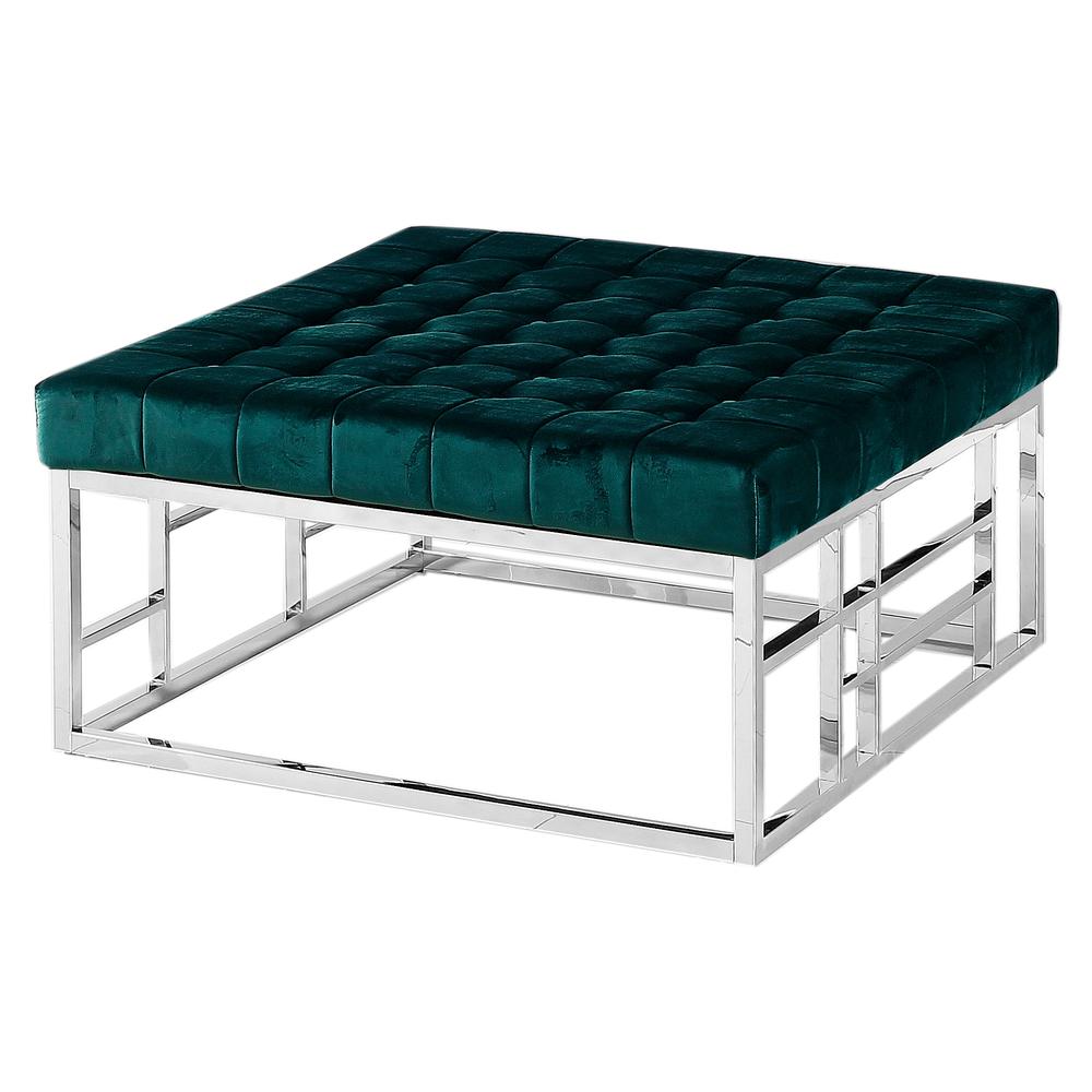 Best Master Furniture 36" Square Modern Velvet Fabric Accent Ottoman in Green. Picture 1