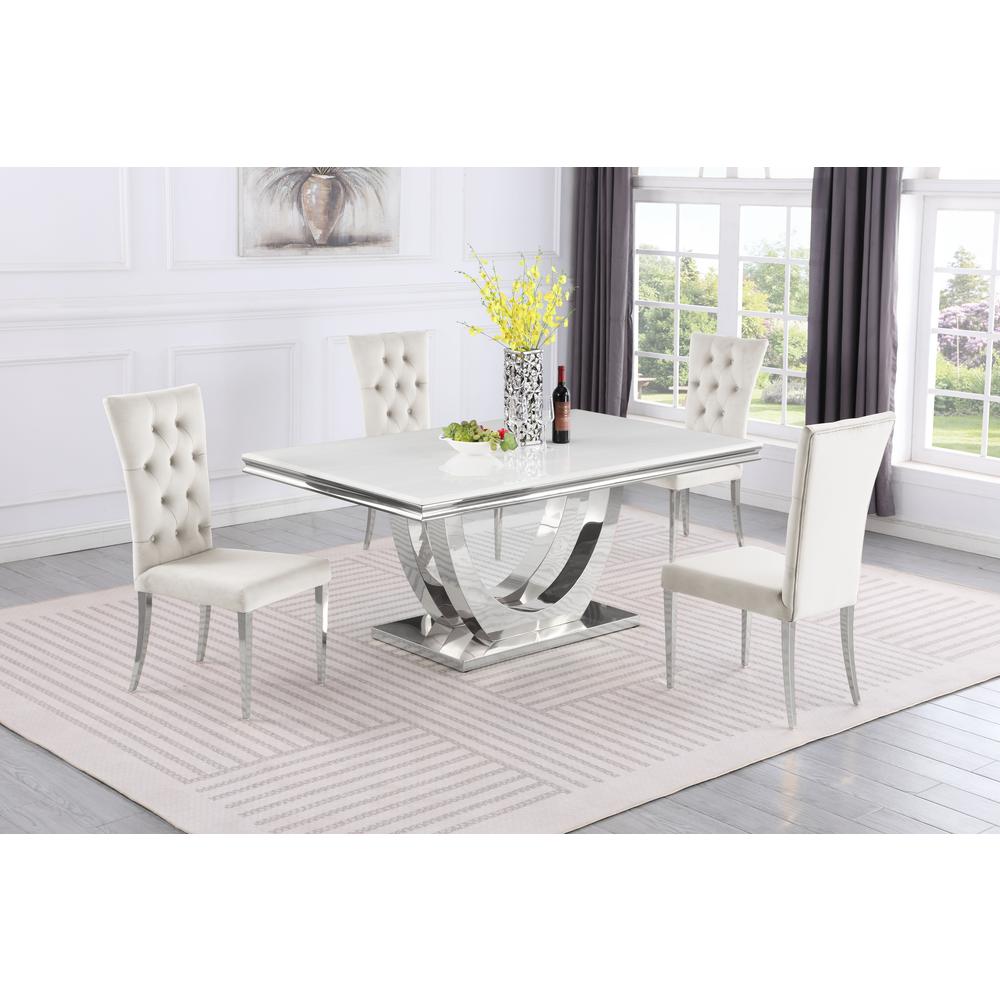 Danis Beige with Silver 5-Piece Rectangle Dining Set. Picture 5
