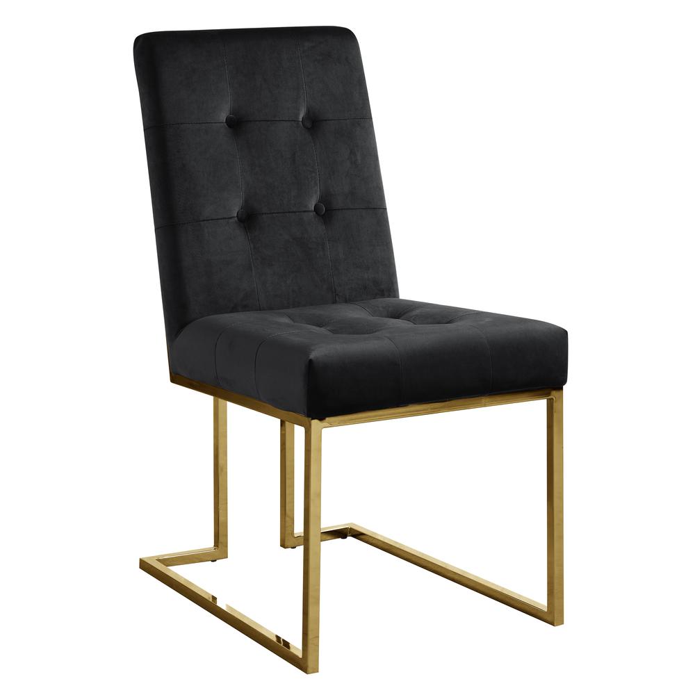 Modern Velvet Fabric Dining Chair in Black/Gold (Set of 2). Picture 1