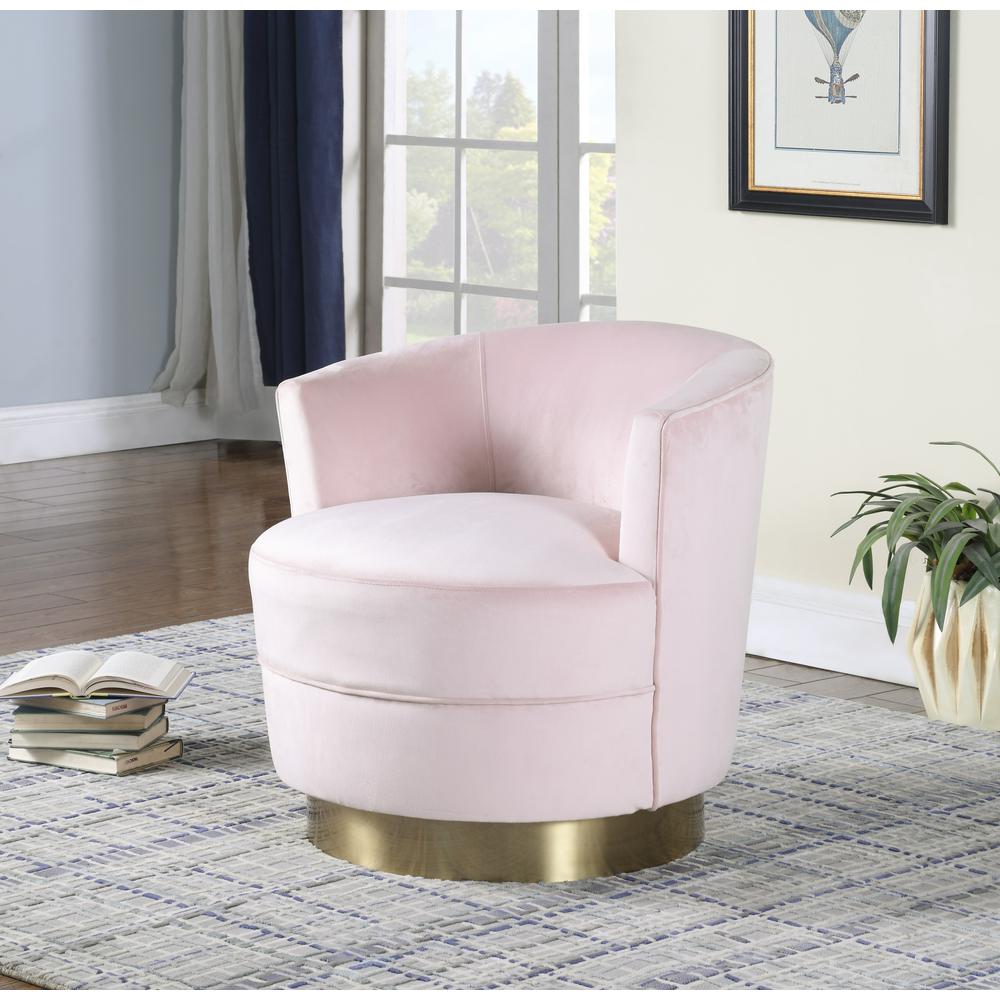 Ava Pink Velour w/ Gold Base Swivel Accent Chair. Picture 2