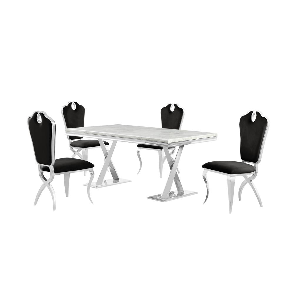 Gernot Black with Stainless Steel 5-Piece Rectangle Dining Set. Picture 1