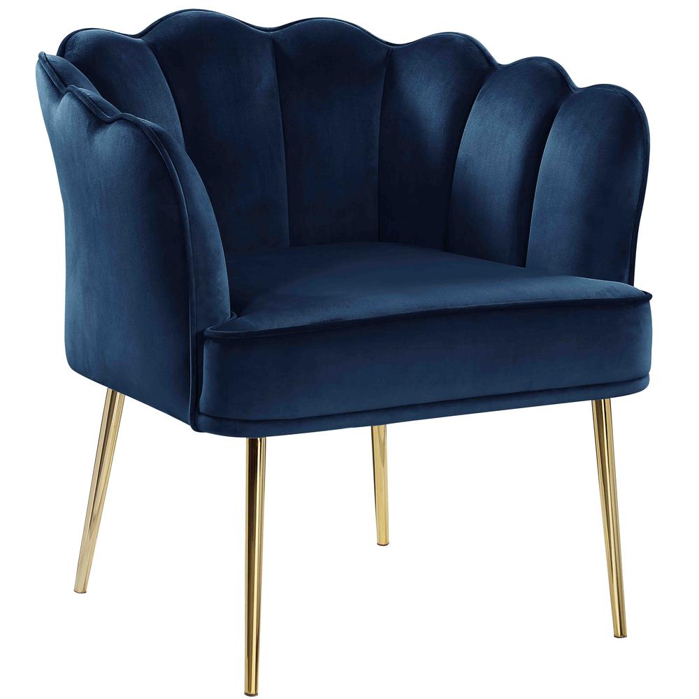 Jackie Navy Velvet Accent Chair with Gold Legs. Picture 1