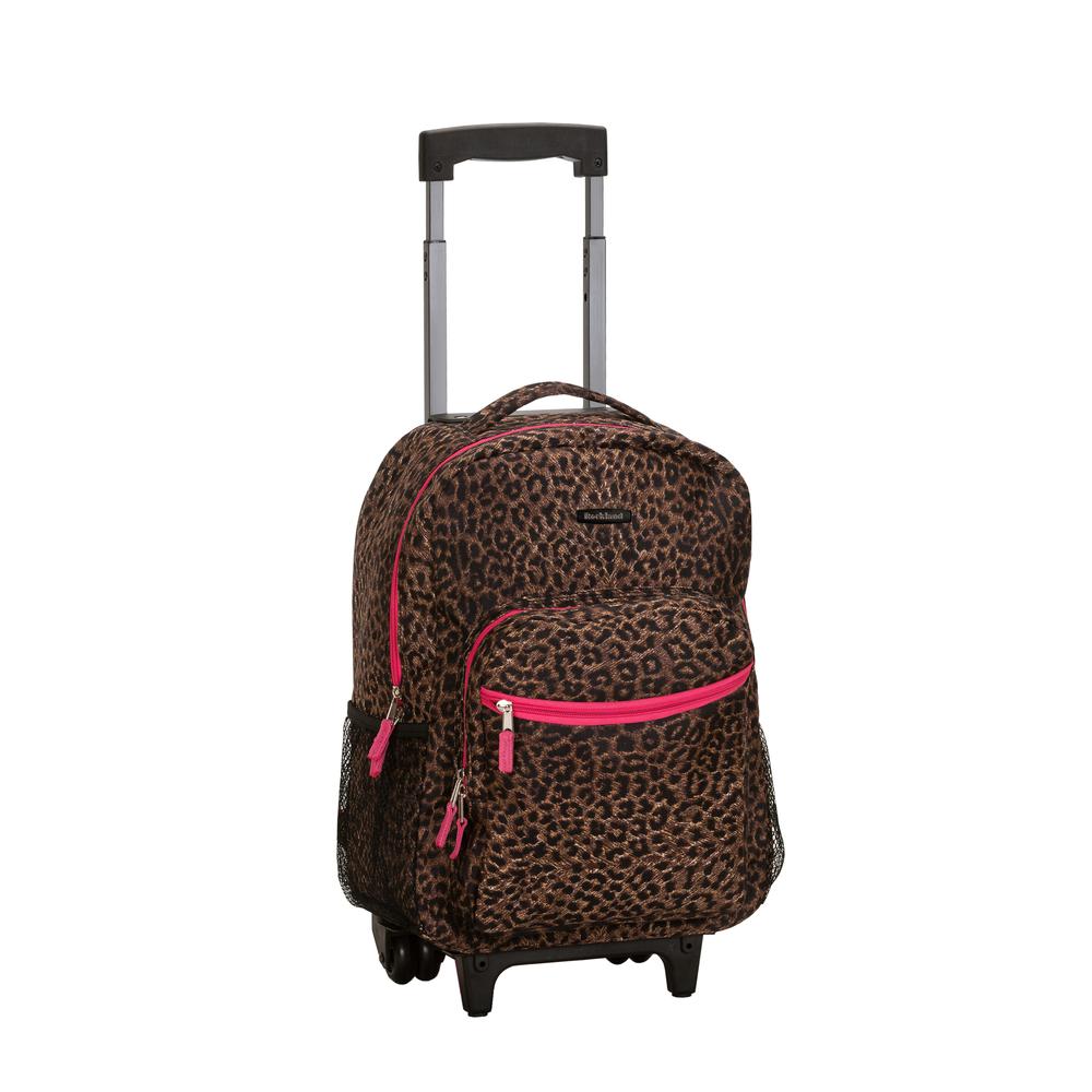17" Rolling Backpack, Pink Leopard. Picture 1