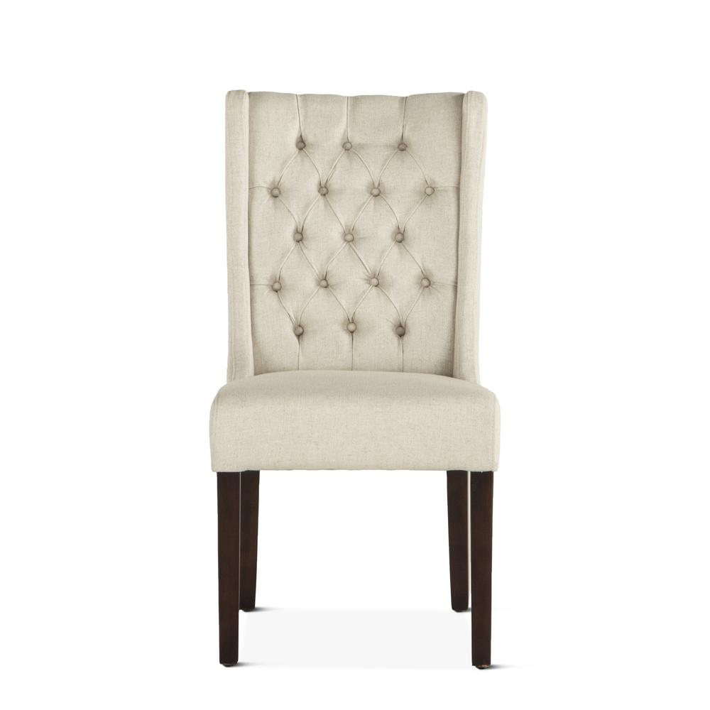 Chloe Off-White Linen Dining Chairs with Dark Walnut Legs, Set of 2. Picture 4