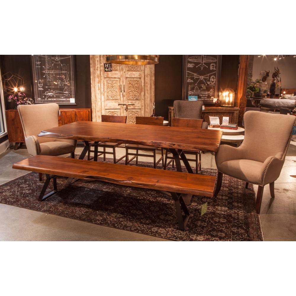 Nottingham 72-Inch Acacia Wood Live Edge Dining Bench in Walnut Finish. Picture 23