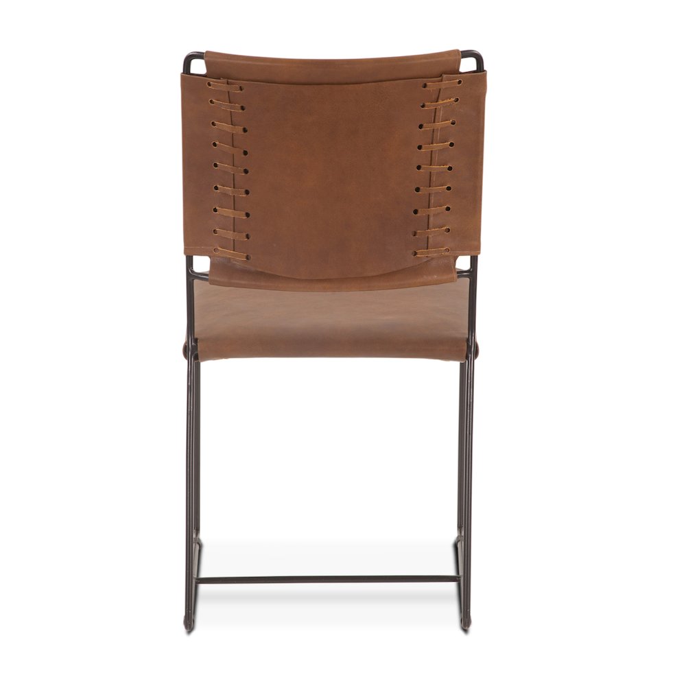 Melbourne Dining Chair in Brown Buffalo Leather and Iron - set of 2. Picture 2