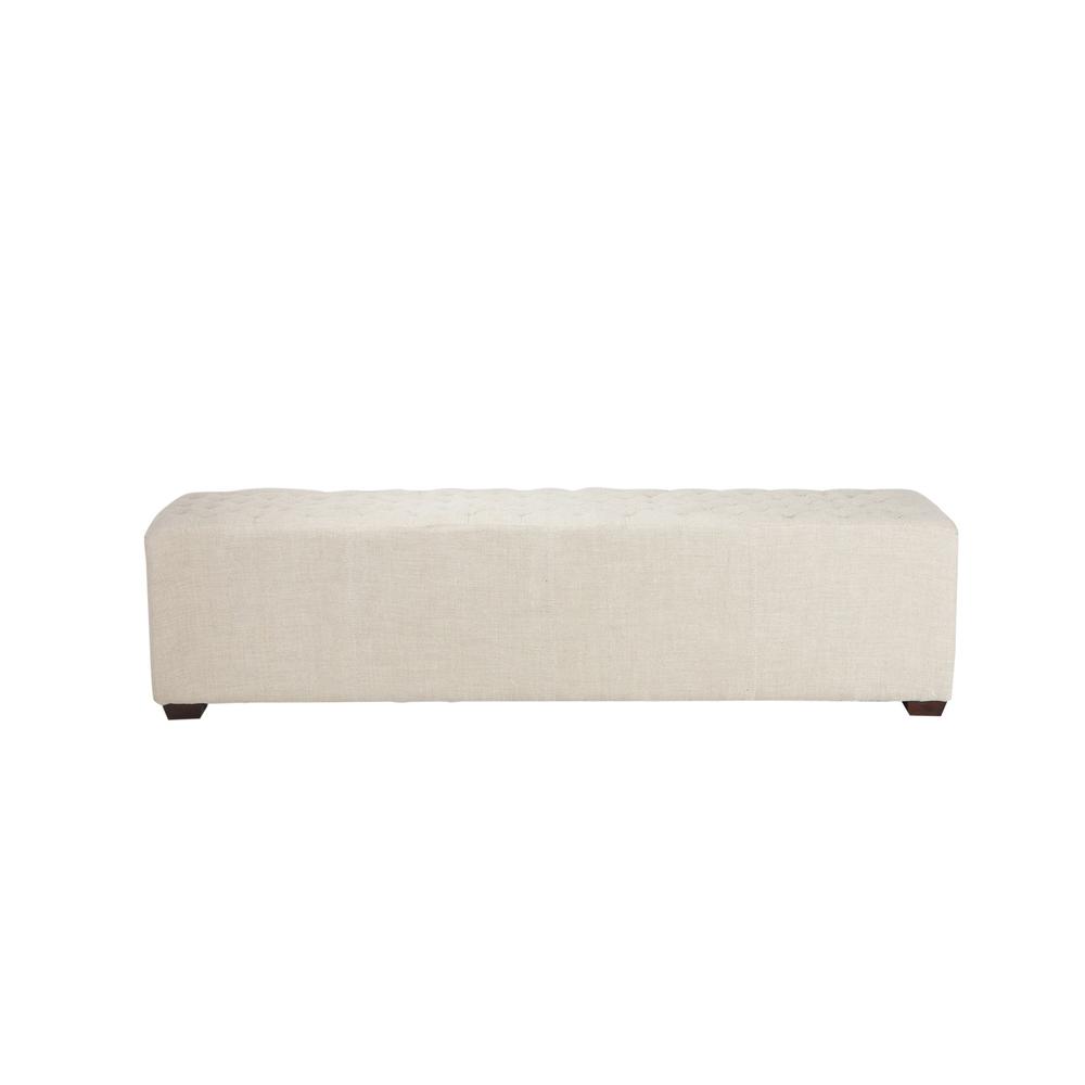 Arabella 78-Inch Long Beige Linen Bench with Diamond Stitched Detailing. Picture 11