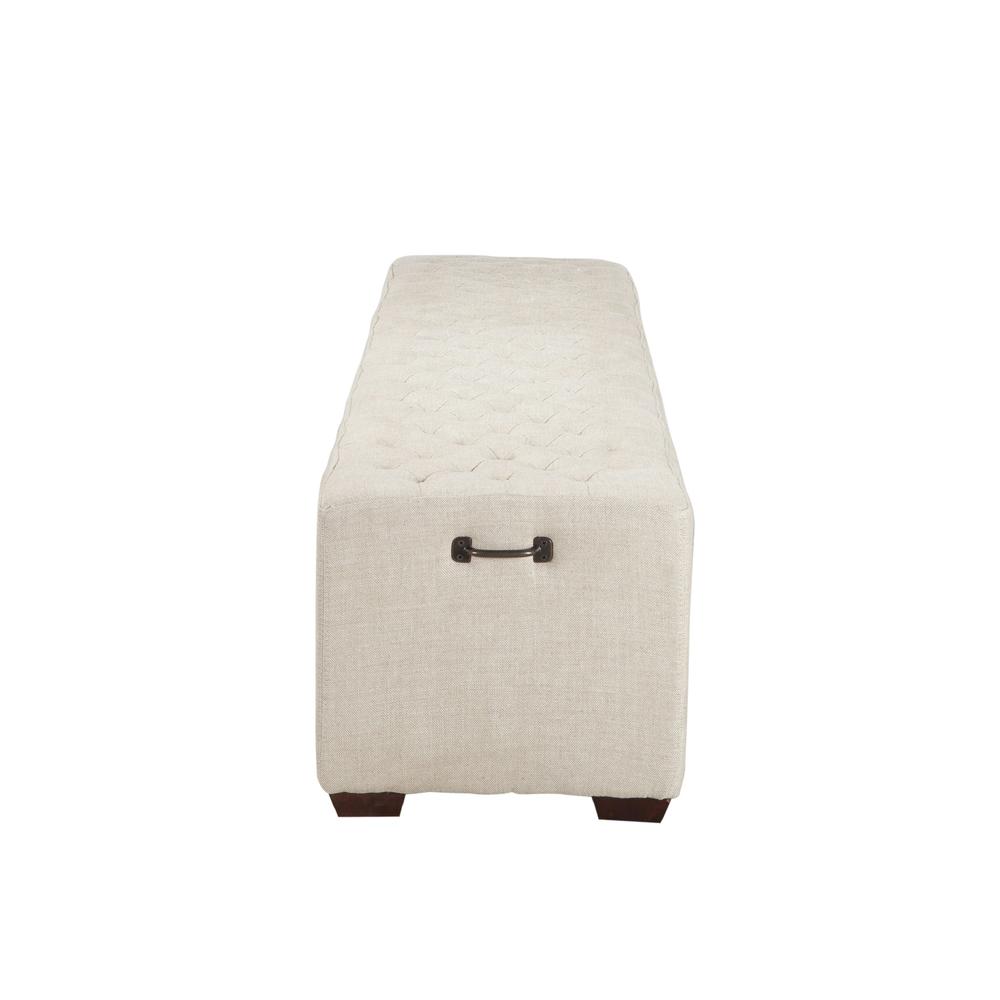 Arabella 78-Inch Long Beige Linen Bench with Diamond Stitched Detailing. Picture 13